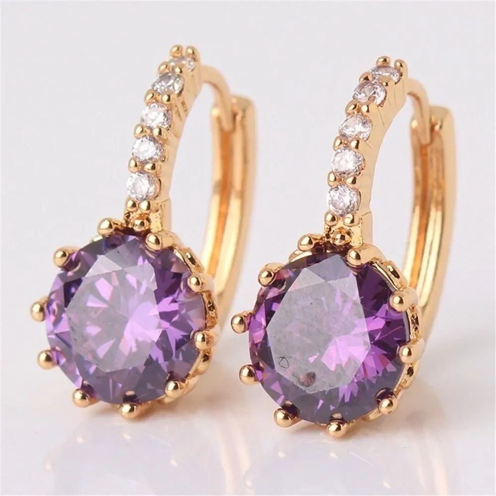 ✨2xHP✨Cubic Zirconia Gold Round Purple Earrings✨